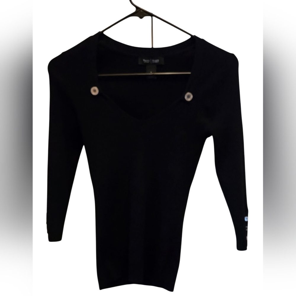 Elegant Women's WHBM Black Crew Neck Sweater Beautiful Buttons Size Small